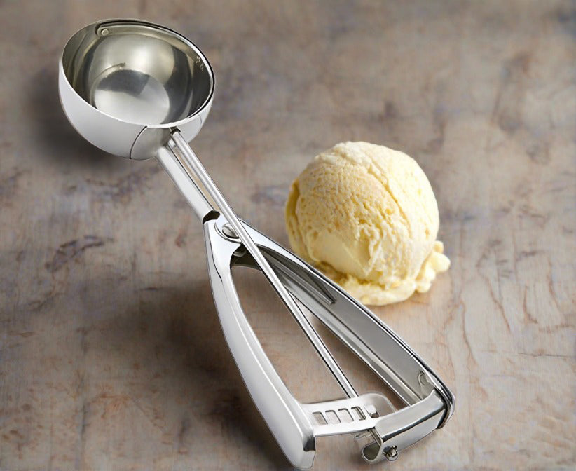 Cuillère à Glace En Acier Inoxydable Avec Déclencheur à Ressort - Pour Glace, Pâte à Biscuits, Fruits - Longueur 18.5 Cm
