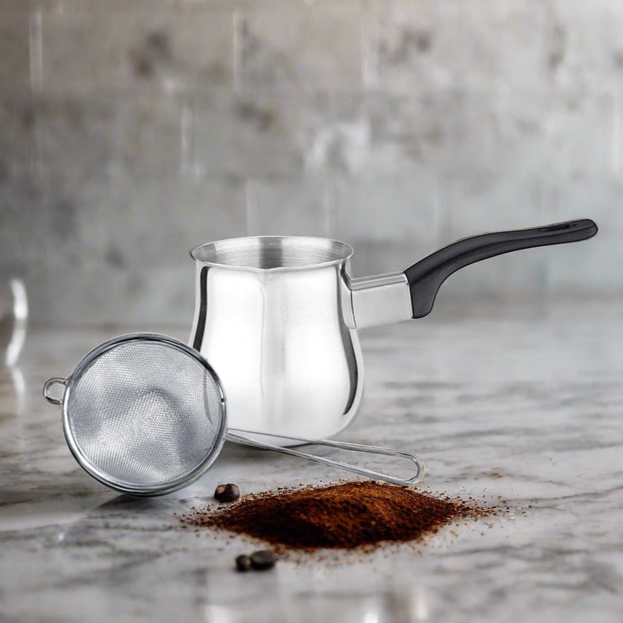 Cuisinox Chai Masala Stove Top Pot and Fine Mesh Strainer Set Inox