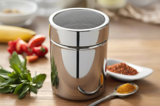 Cuisinox Powder Sugar Shaker with Lid, 304 Stainless Steel Powder Shaker Duster/ Mesh Sifter Sprinkler for Icing Sugar Cocoa Cinnamon Chocolate Flour