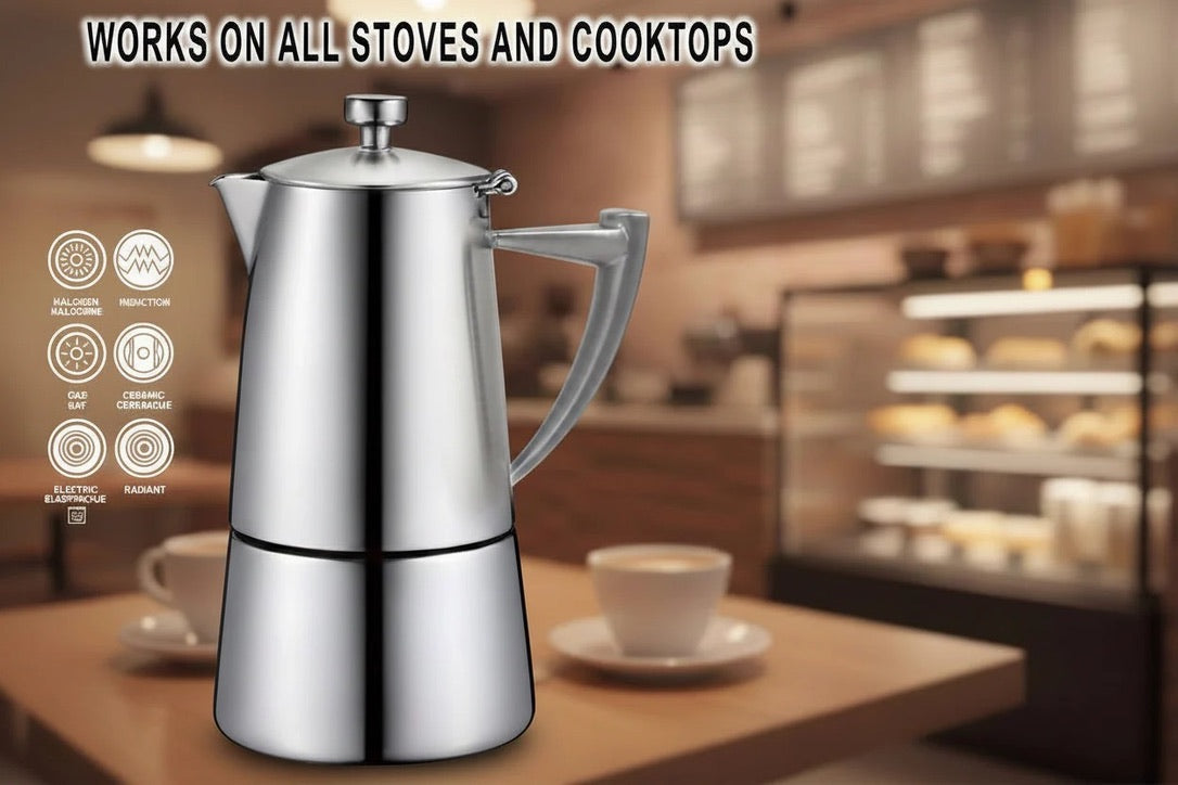 Cuisinox Roma Satin Stainless Steel Stovetop Moka Espresso Maker