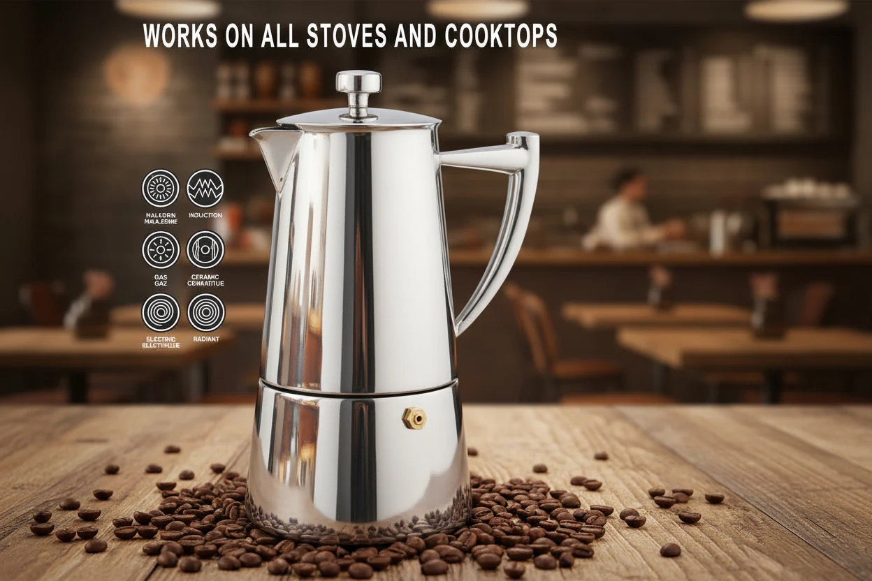 Cuisinox Roma Stainless Steel Stovetop Moka Espresso Maker – Inox
