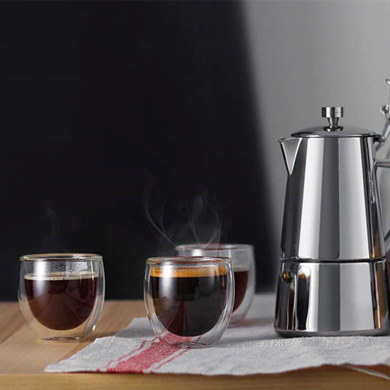 Set of Double Shot Size Espresso Stainless Steel Glasses