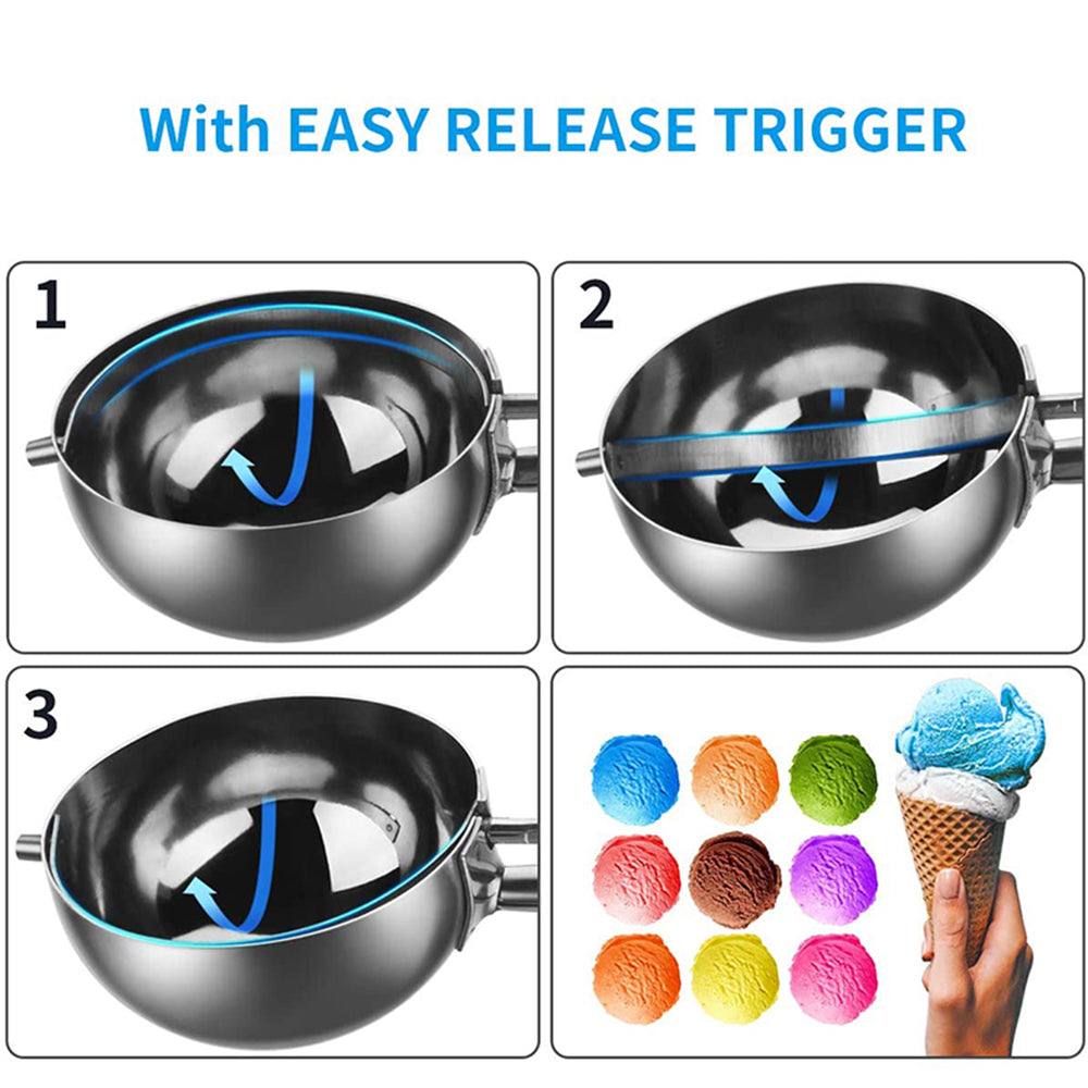 Ice Cream Scoop Set With Multiple Size Trigger Stainless Steel